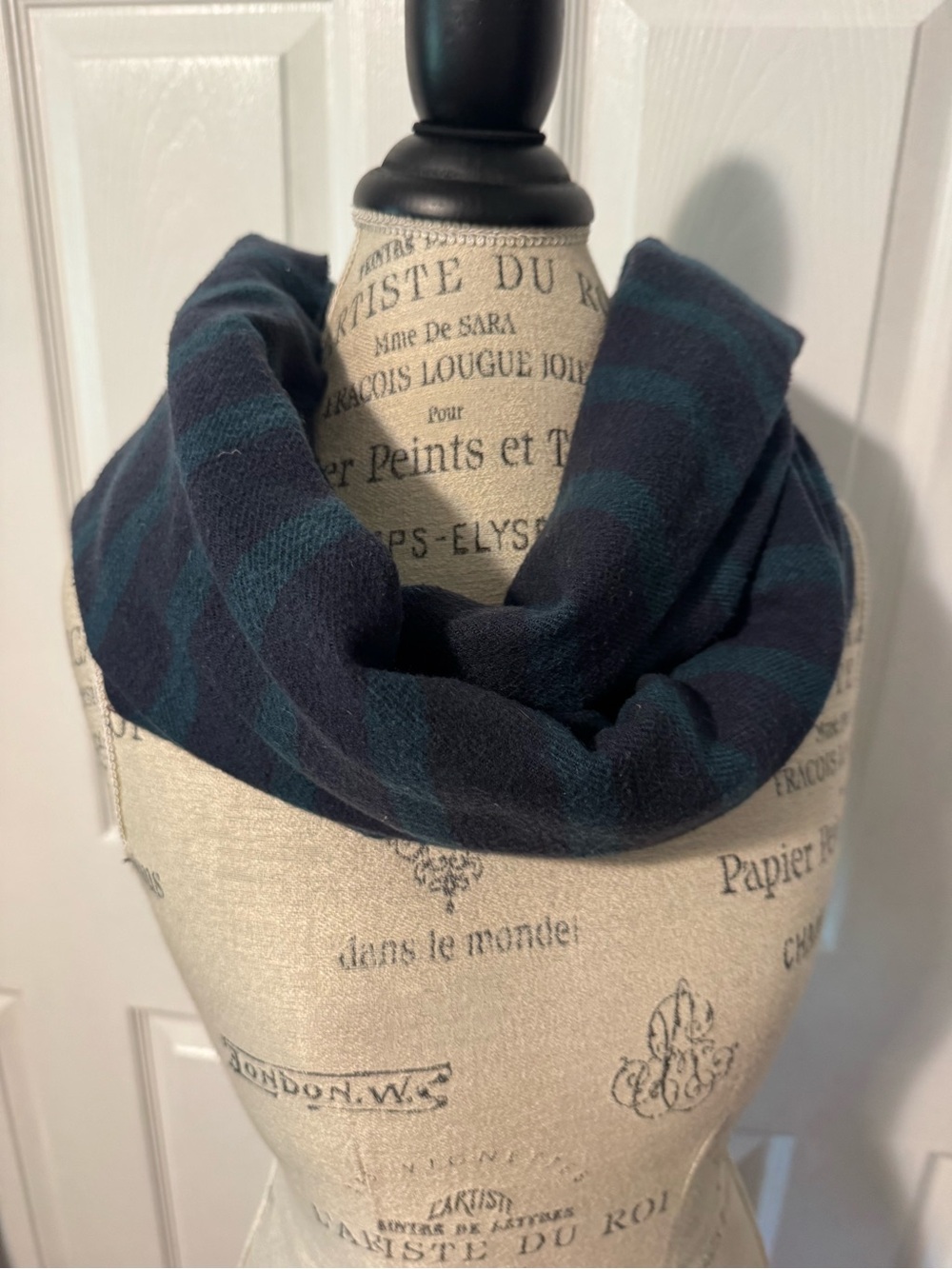 Navy and Dark Green Teal Plaid Scarf